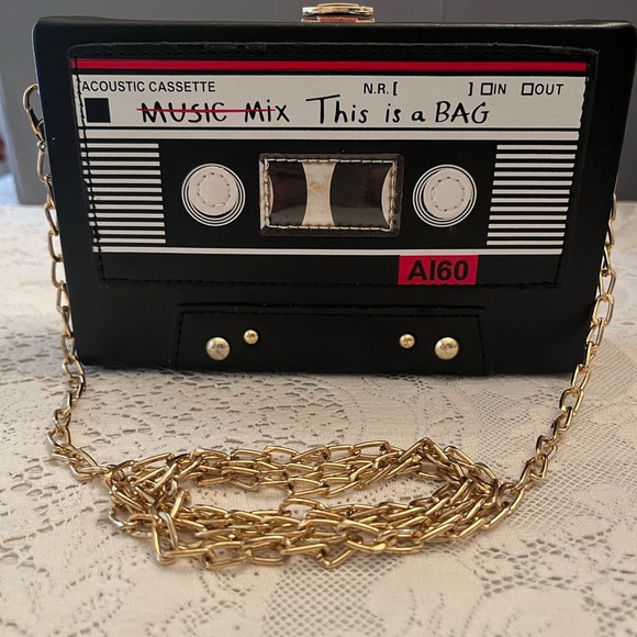 Source Unknown Handbags - Source Unknown Black and Gold Cassette Crossbody Bag